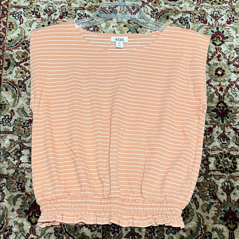 a.n.a Peach and White Striped Tank Tee with Elastic Hem Size XS